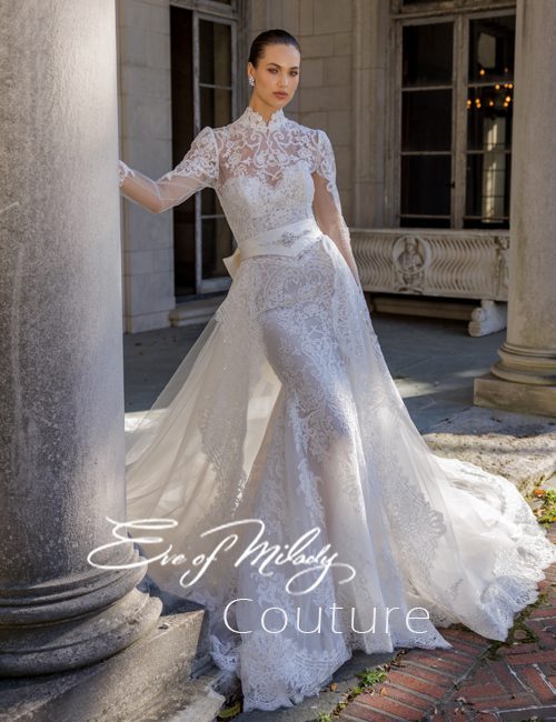 Luxury Rhinestones Pearls Long Sleeve Mermaid Wedding Gown Overskirt